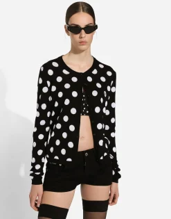 Wool and silk cardigan with polka-dot inlay