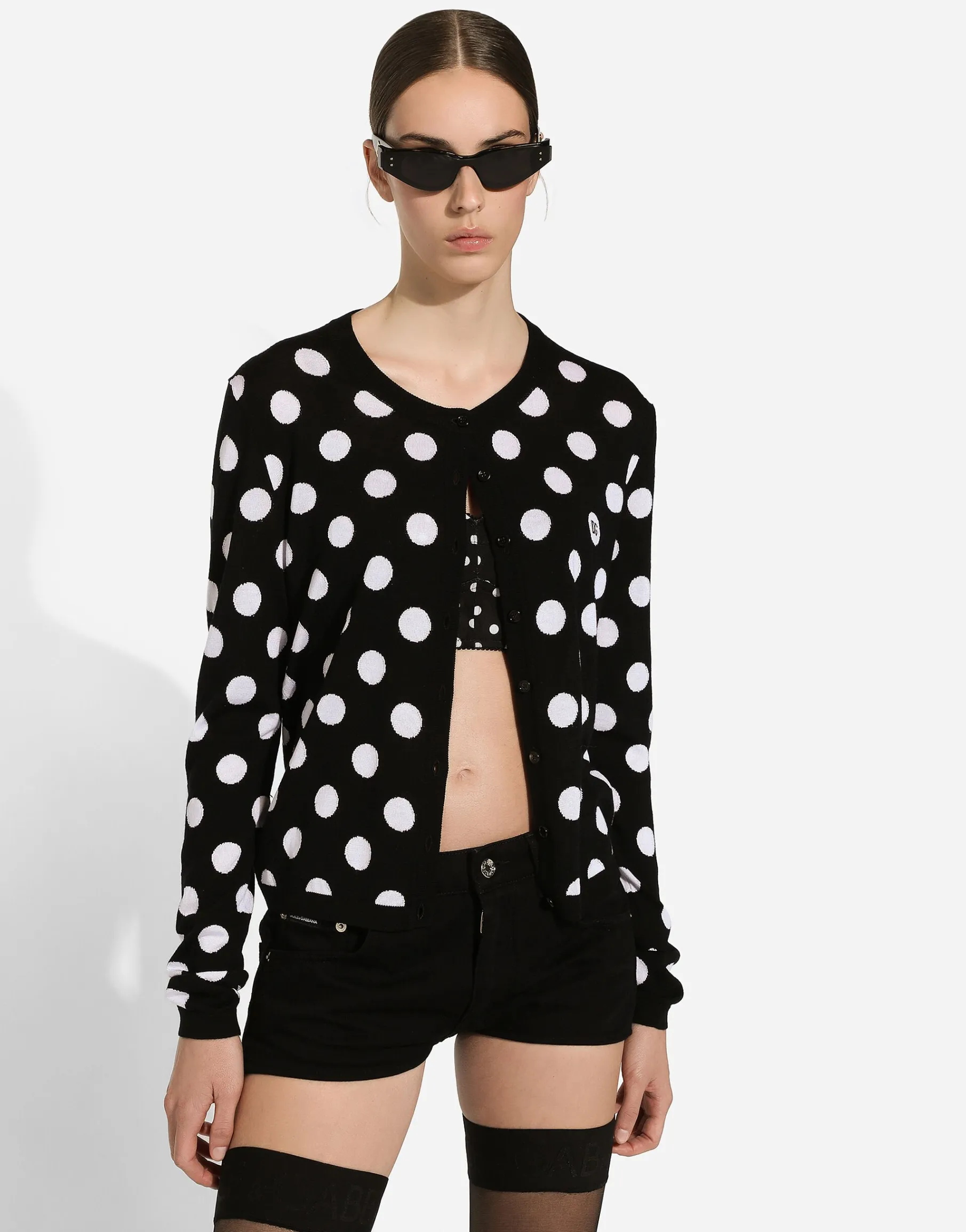 Wool and silk cardigan with polka-dot inlay
