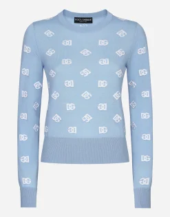 Wool and silk jacquard sweater with tonal DG logo
