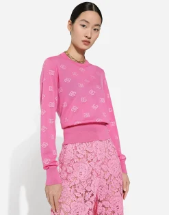 Wool and silk jacquard sweater with tonal DG logo
