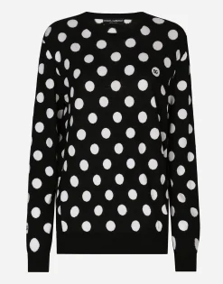 Wool and silk sweater with polka-dot inlay