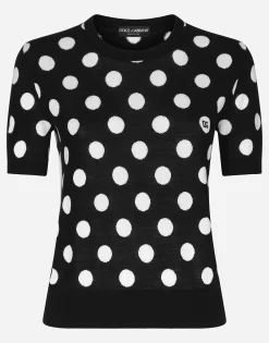 Wool and silk tank top with polka-dot inlay