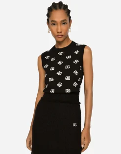 Wool and silk vest with all-over DG logo