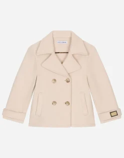 Wool baize pea coat with logo tag