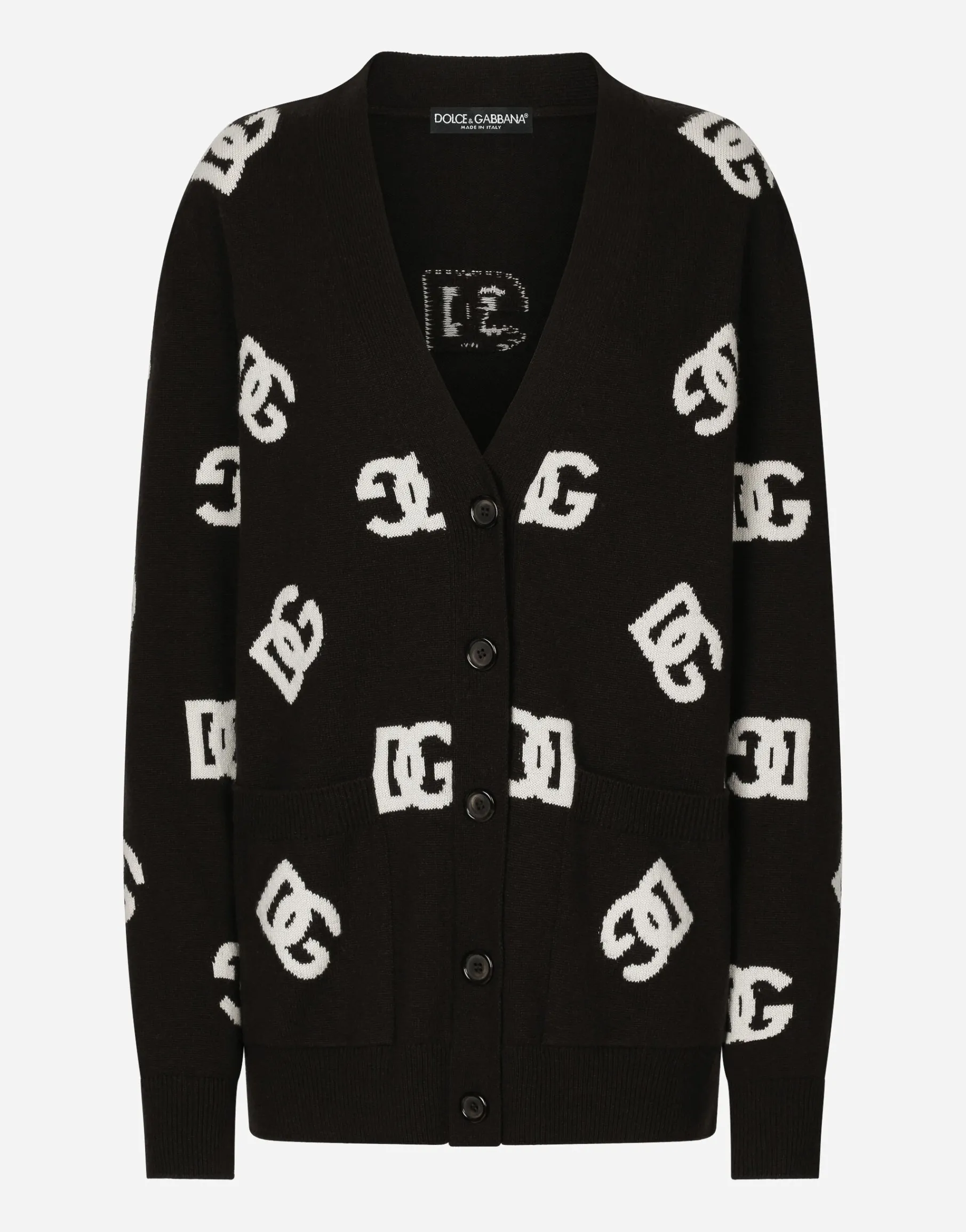 Wool cardigan with DG inlay