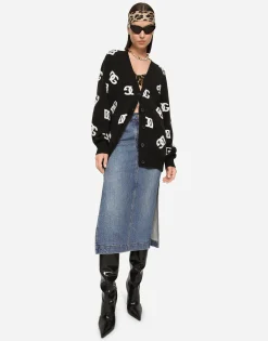 Wool cardigan with DG inlay