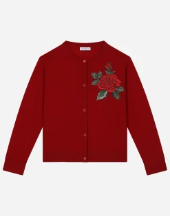 Wool cardigan with rose patch