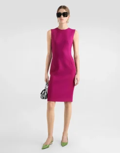 Wool crepe calf-length sheath dress