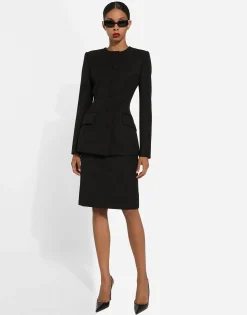 Wool crepe midi pencil skirt