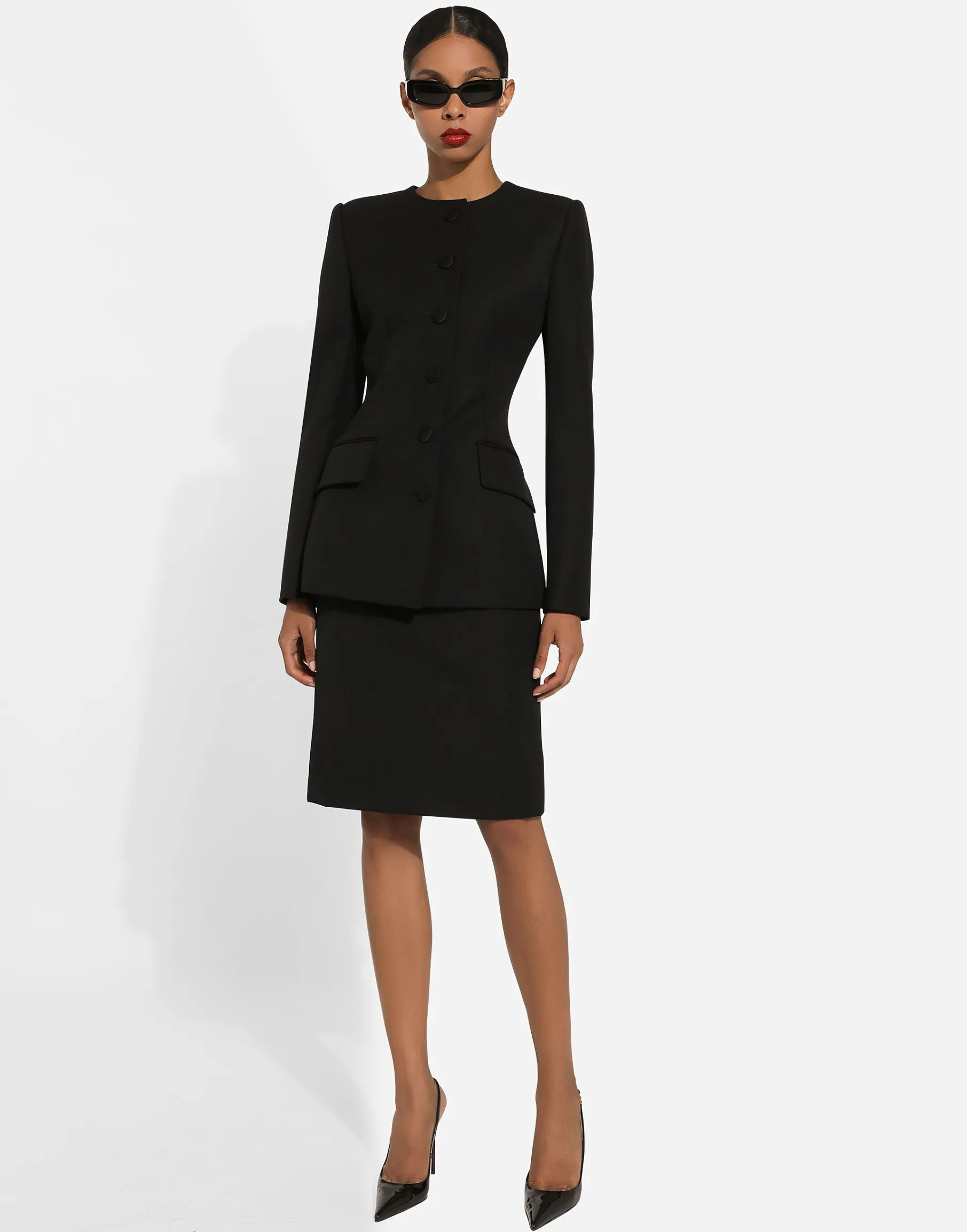 Wool crepe midi pencil skirt