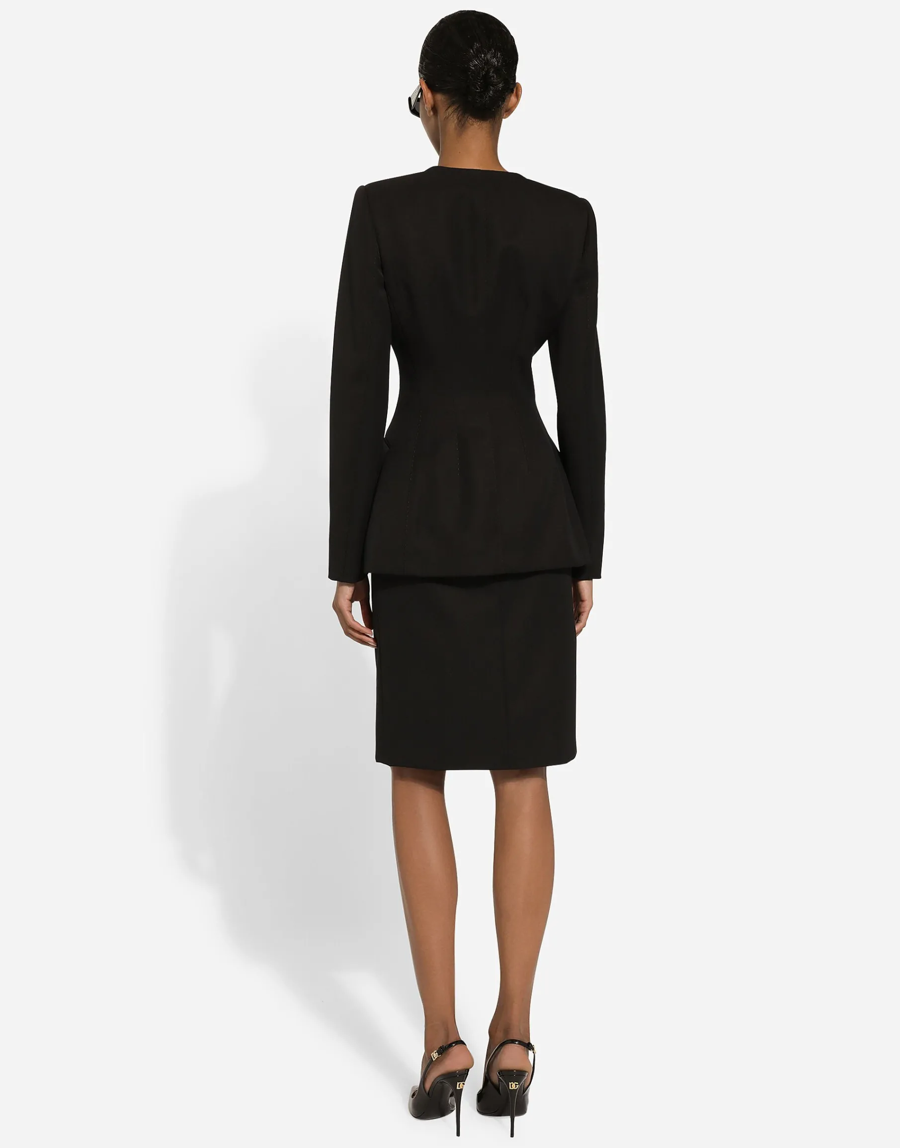 Wool crepe midi pencil skirt