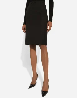 Wool crepe midi pencil skirt