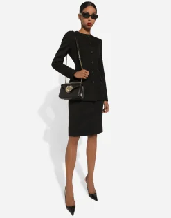 Wool crepe midi pencil skirt