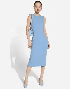 Wool crêpe calf-length sheath dress