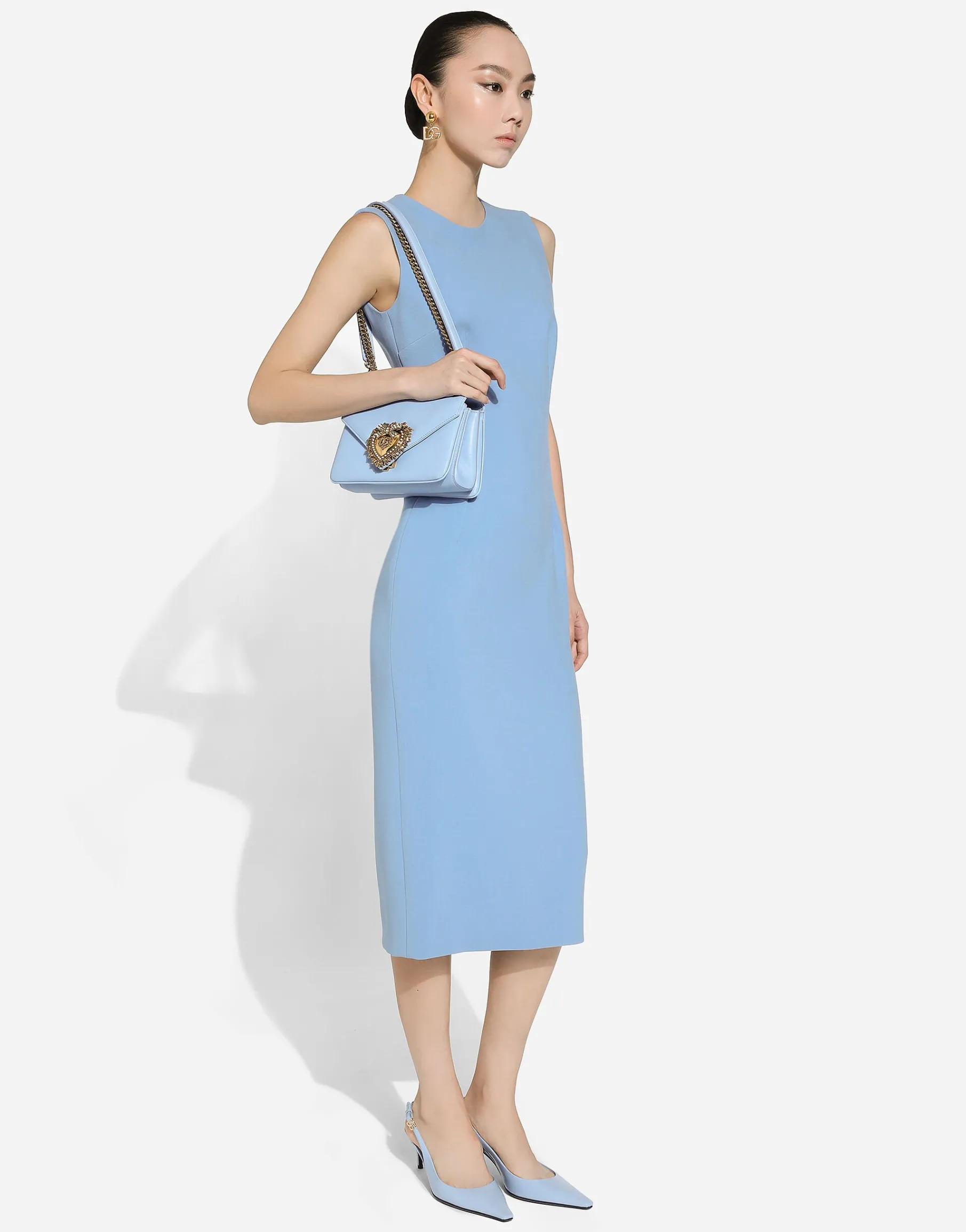 Wool crêpe calf-length sheath dress