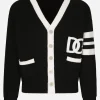 Wool fisherman’s rib cardigan with DG logo