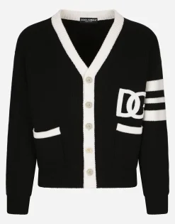 Wool fisherman’s rib cardigan with DG logo