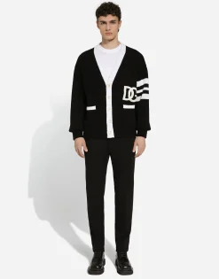 Wool fisherman’s rib cardigan with DG logo