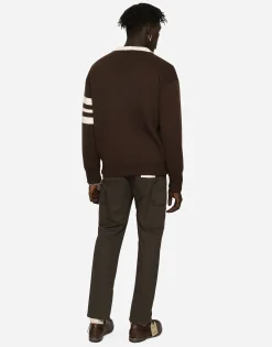 Wool fisherman’s rib cardigan with DG logo patch