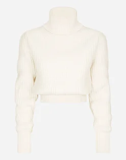 Wool fisherman’s rib turtle-neck sweater with DG logo