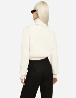 Wool fisherman’s rib turtle-neck sweater with DG logo