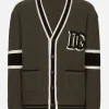 Wool fisherman’s rib-knit cardigan with DG logo patch