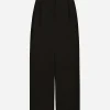 Wool gabardine calf-length tuxedo pencil skirt
