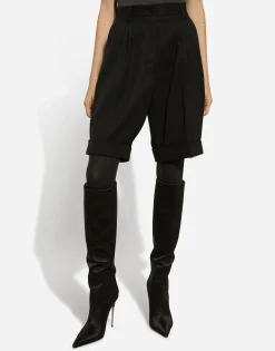 Wool gabardine shorts