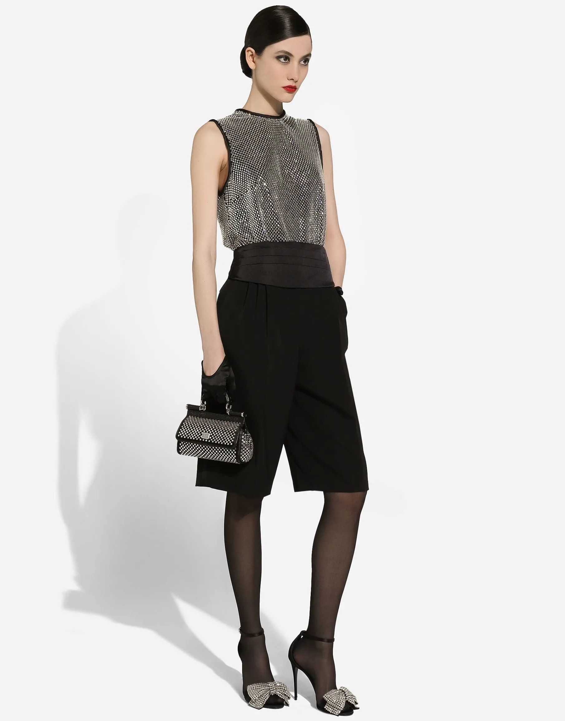 Wool gabardine tuxedo Bermuda shorts