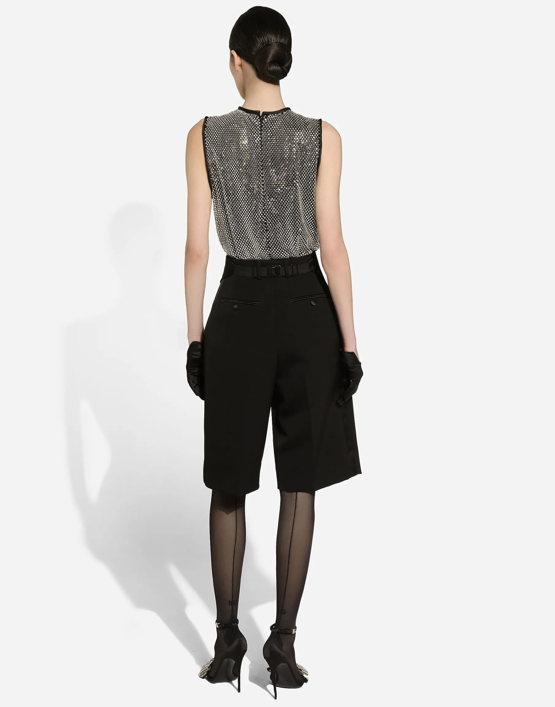 Wool gabardine tuxedo Bermuda shorts