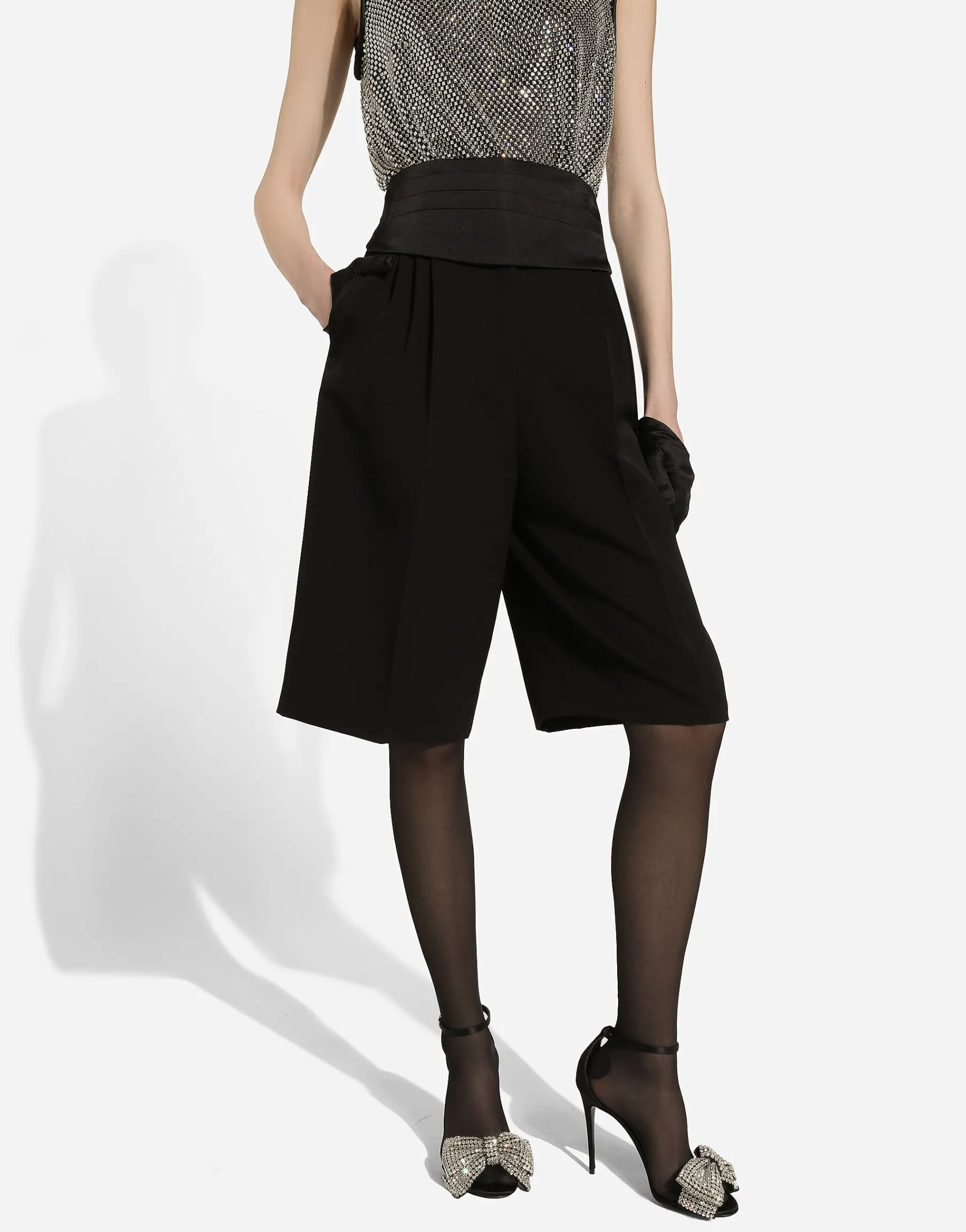 Wool gabardine tuxedo Bermuda shorts