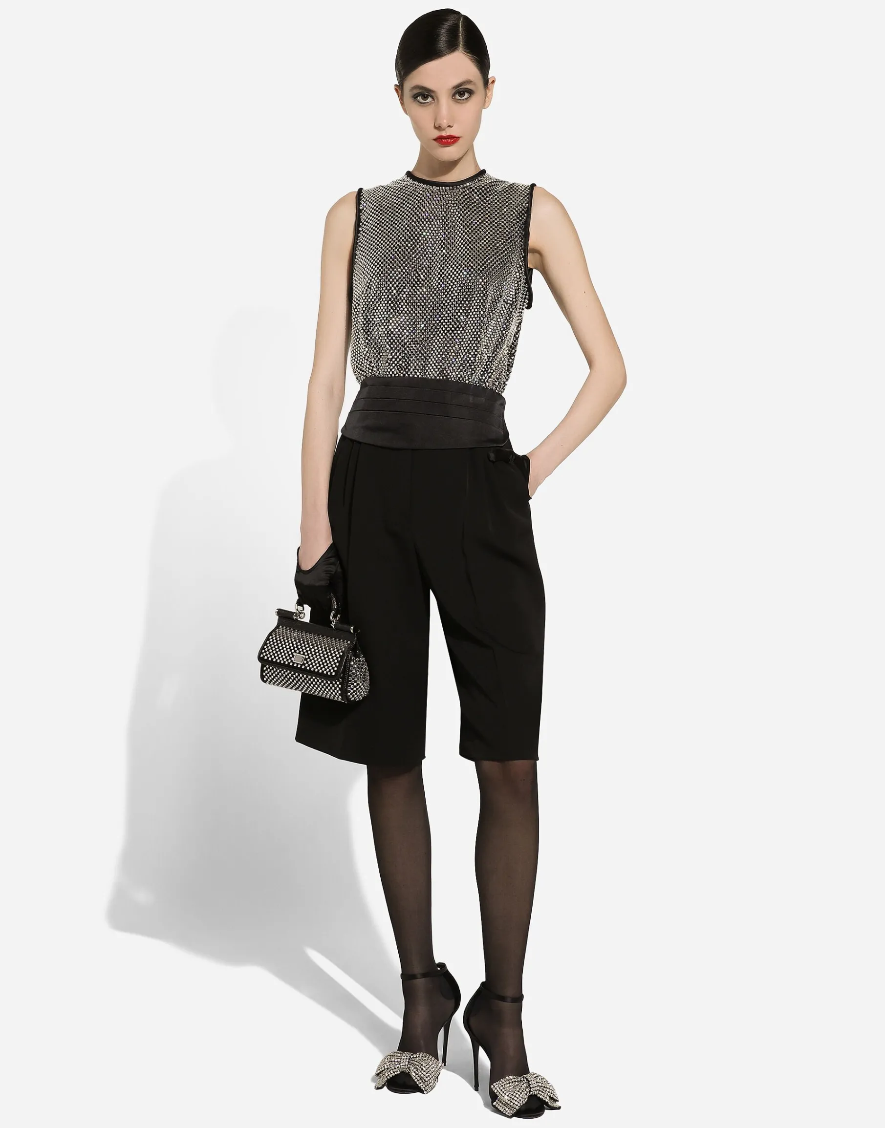 Wool gabardine tuxedo Bermuda shorts