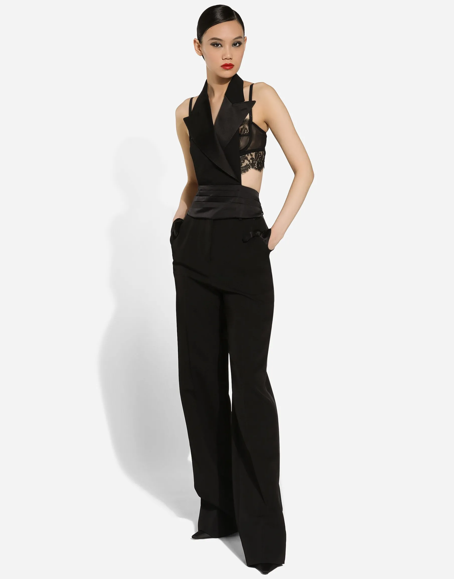 Wool gabardine tuxedo pants