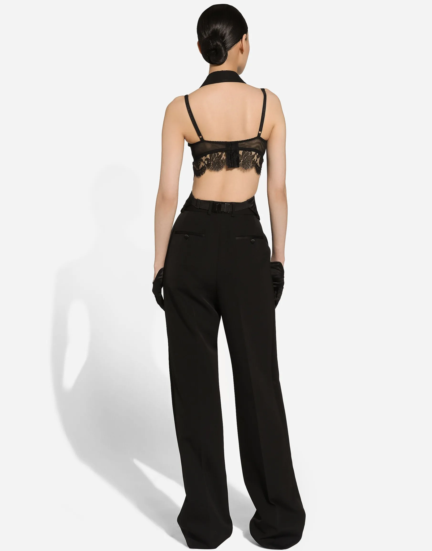 Wool gabardine tuxedo pants