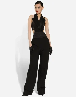 Wool gabardine tuxedo pants