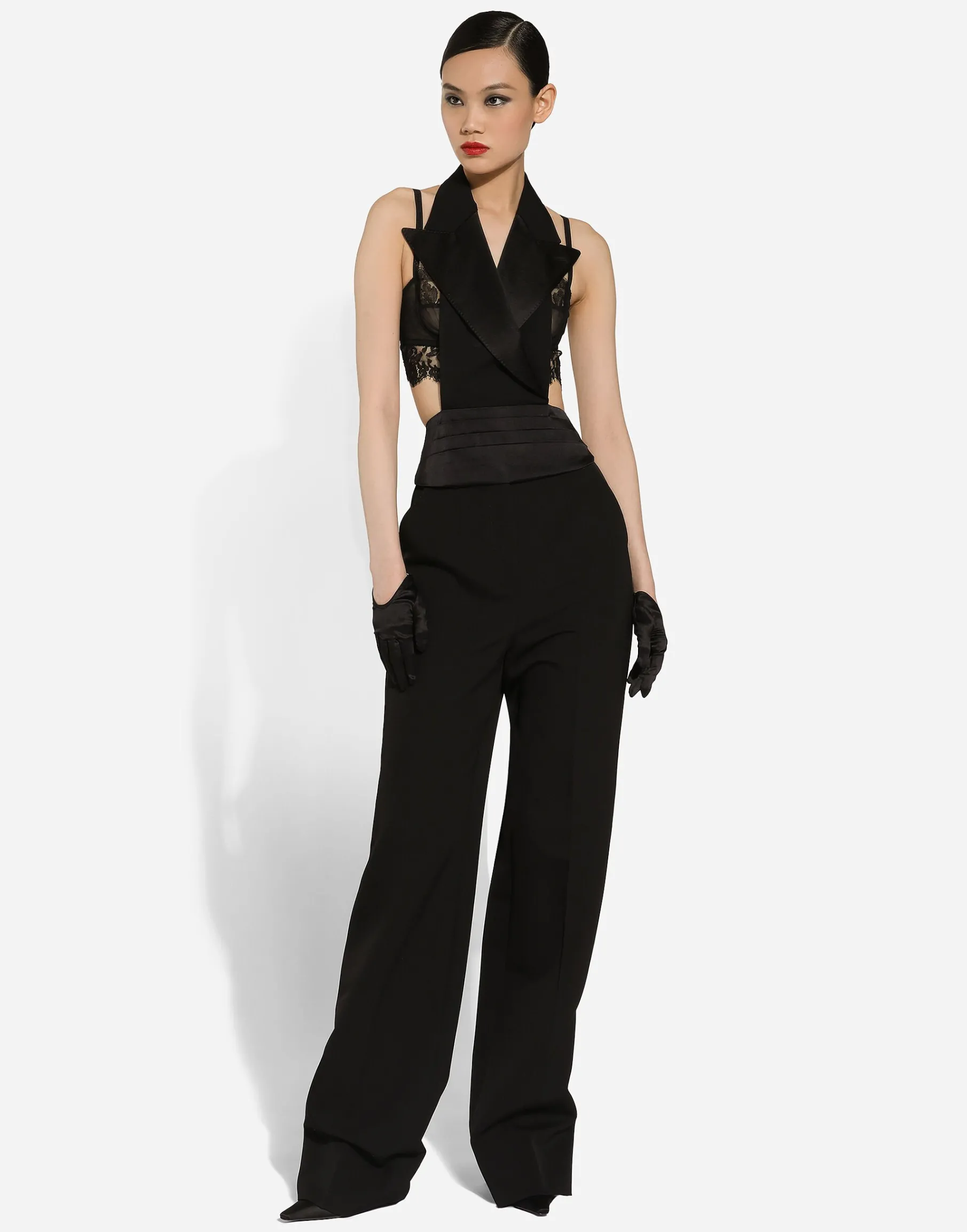 Wool gabardine tuxedo pants