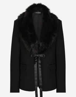Wool jacket with faux fur collar