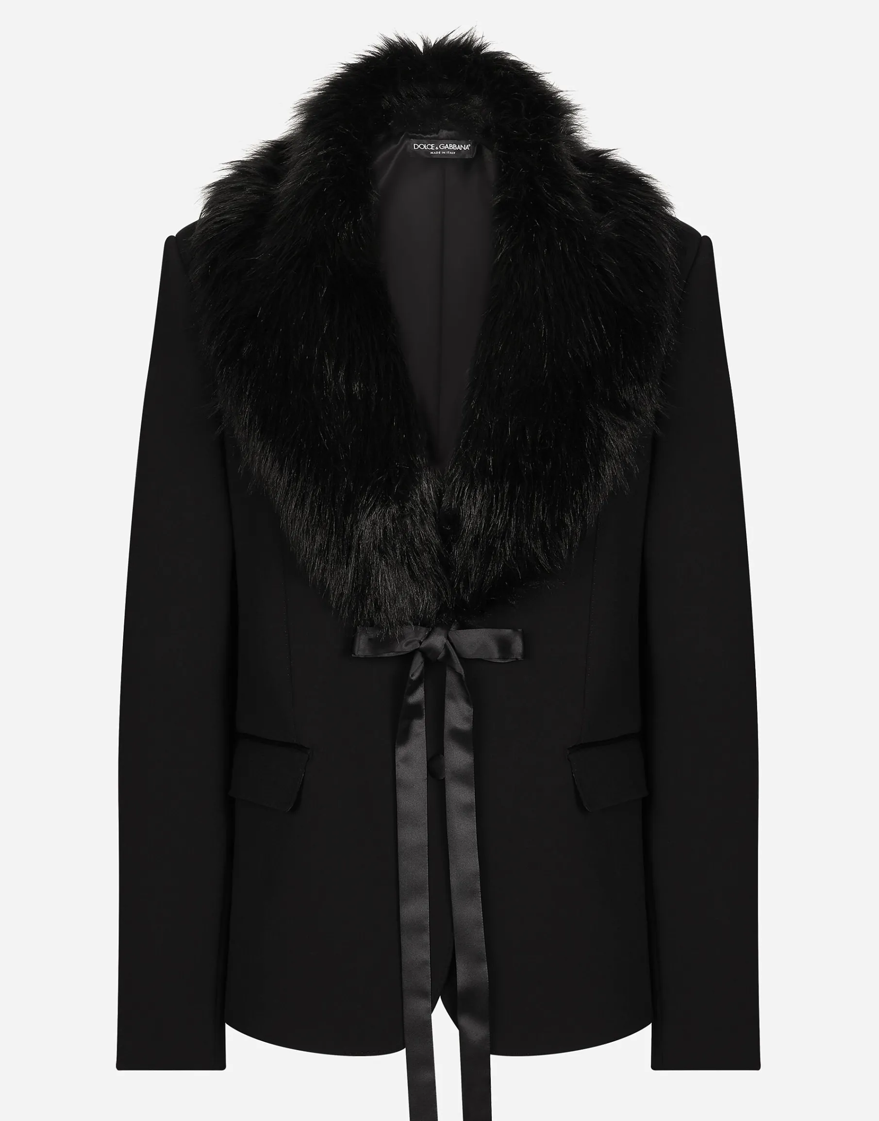 Wool jacket with faux fur collar