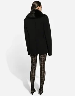 Wool jacket with faux fur collar