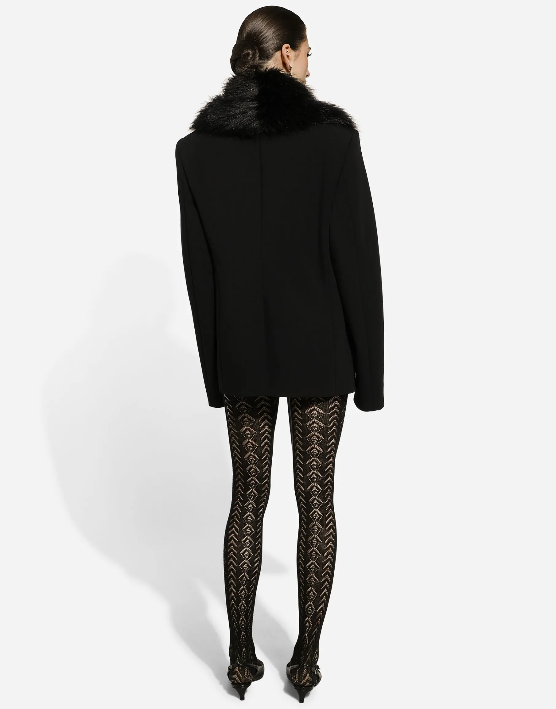 Wool jacket with faux fur collar