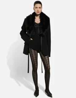 Wool jacket with faux fur collar