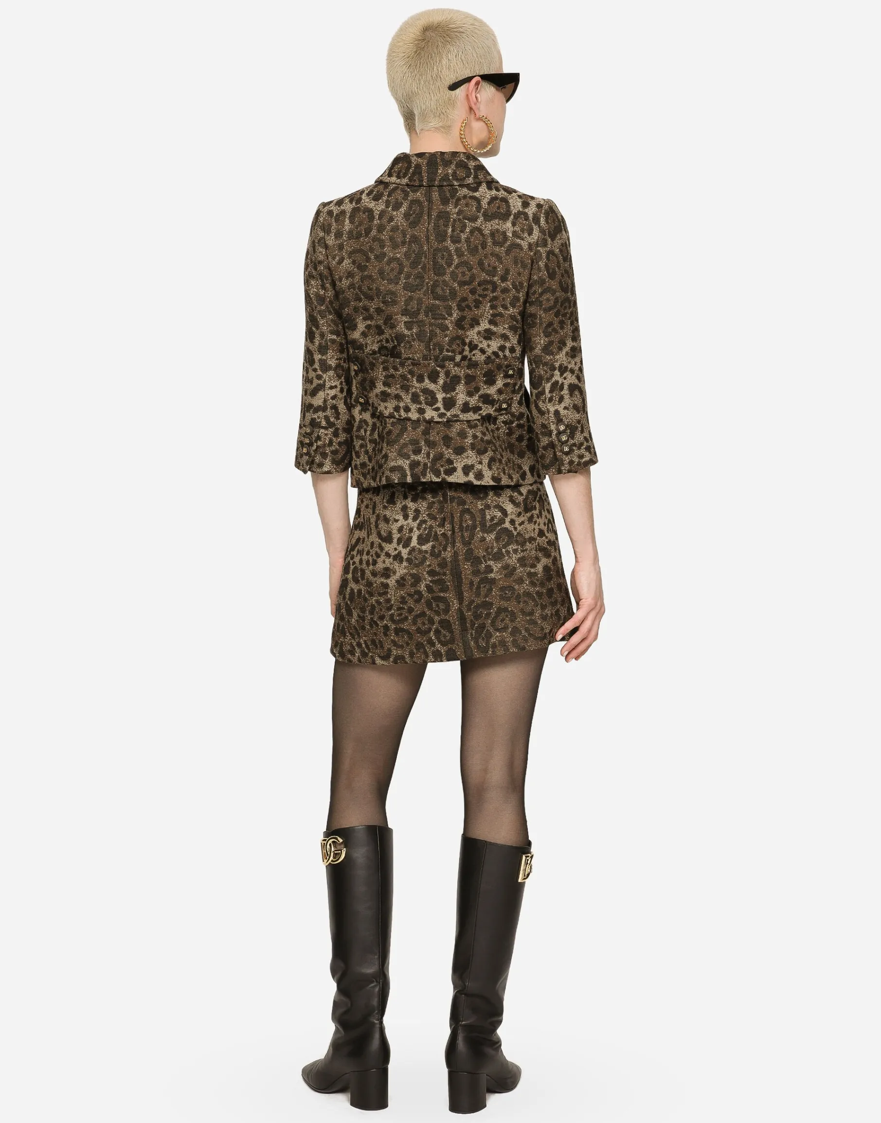 Wool jacquard Gabbana jacket with leopard design