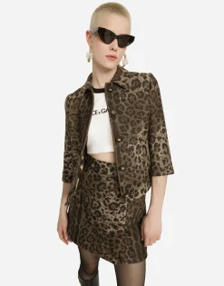 Wool jacquard Gabbana jacket with leopard design