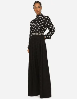 Wool jacquard pants with all-over DG logo