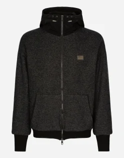 Wool jersey jacket with hood and logo