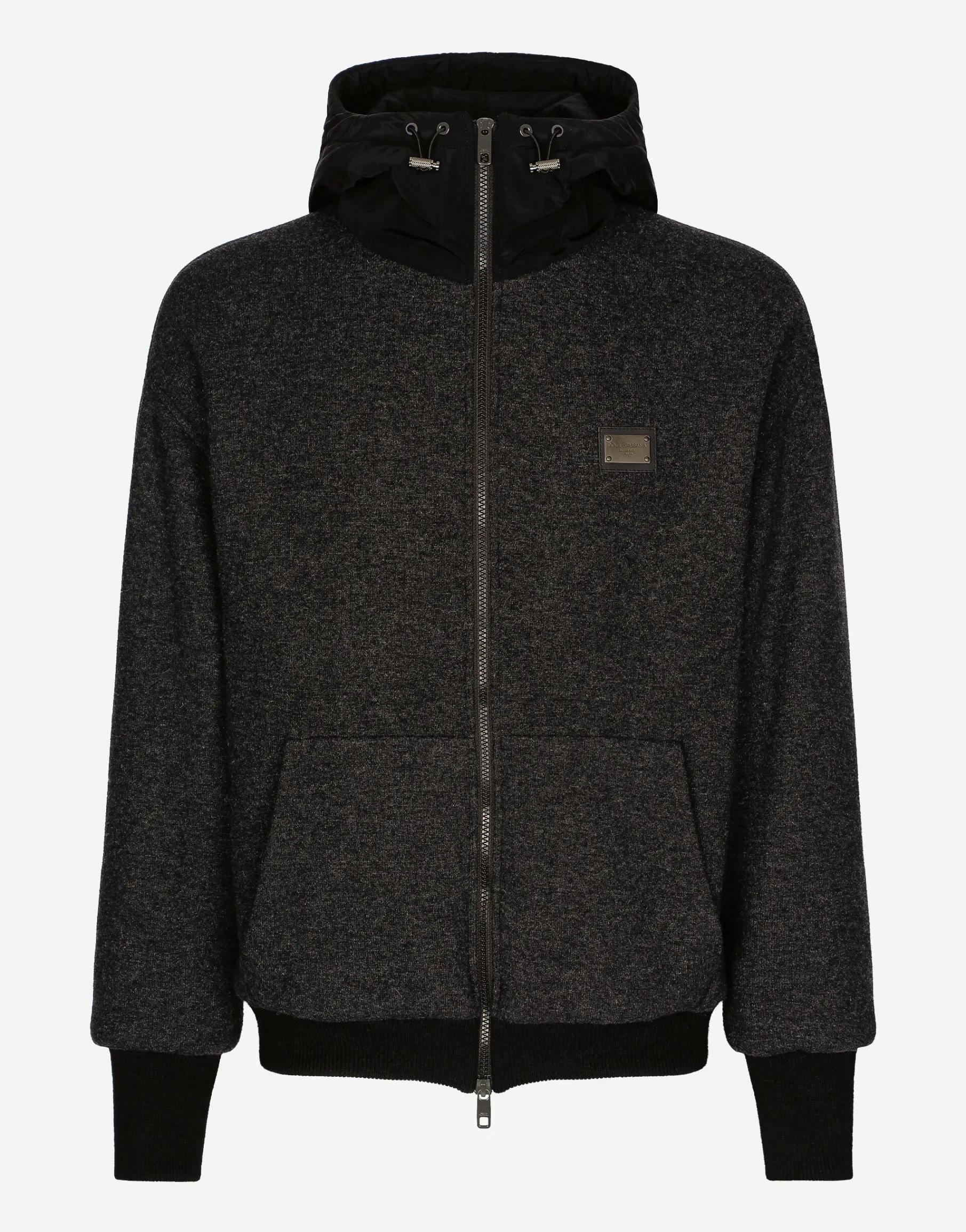 Wool jersey jacket with hood and logo
