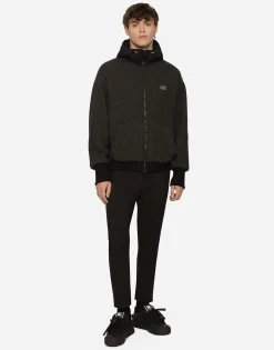 Wool jersey jacket with hood and logo