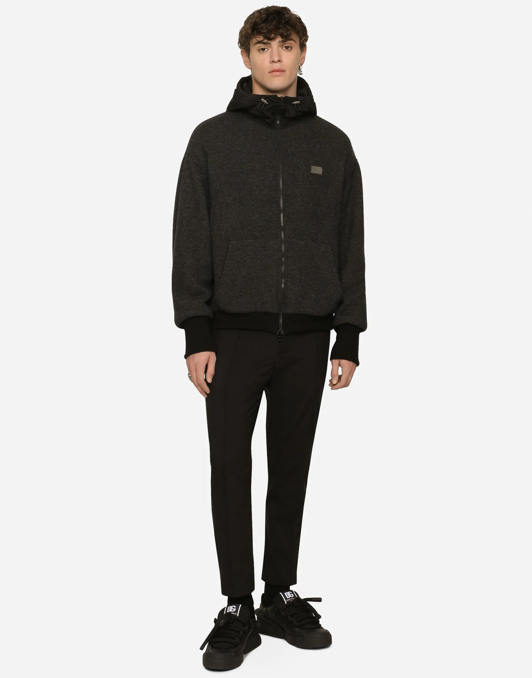 Wool jersey jacket with hood and logo