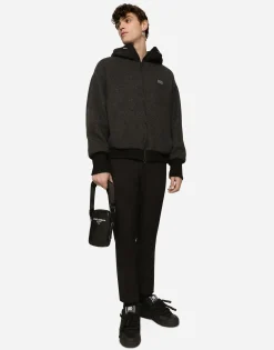 Wool jersey jacket with hood and logo