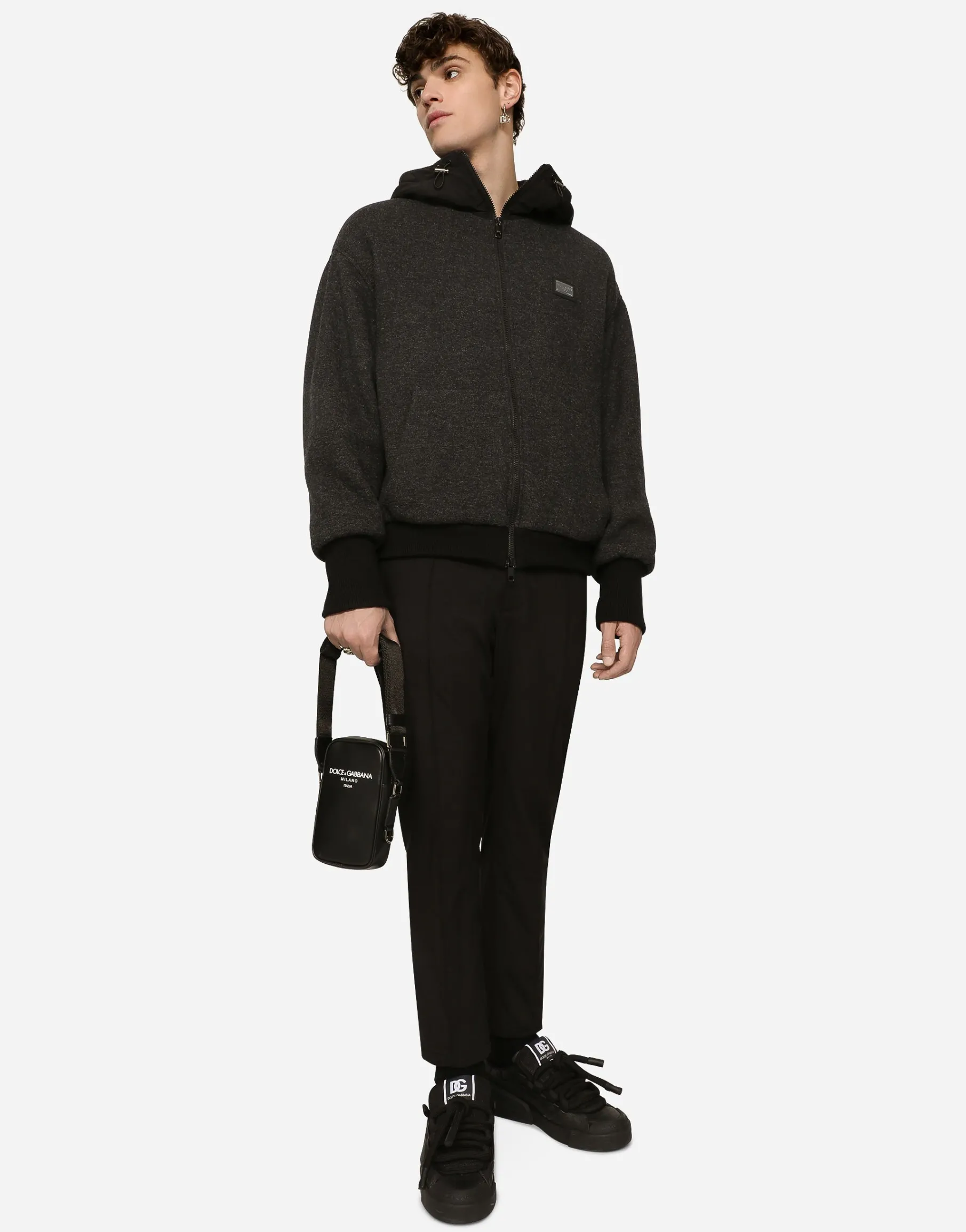 Wool jersey jacket with hood and logo